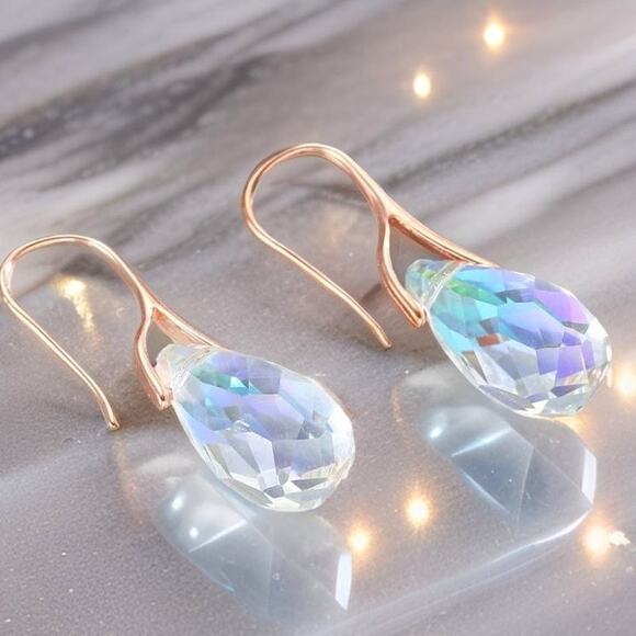 New Elegant Waterdrop Crystal Iridescent Earrings Gold Hook Dangle‎ - Picture 3 of 3
